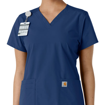 Force Essentials C12313 V-Neck Knit Panel Scrub Top Navy Model Image Alternate | Carhartt