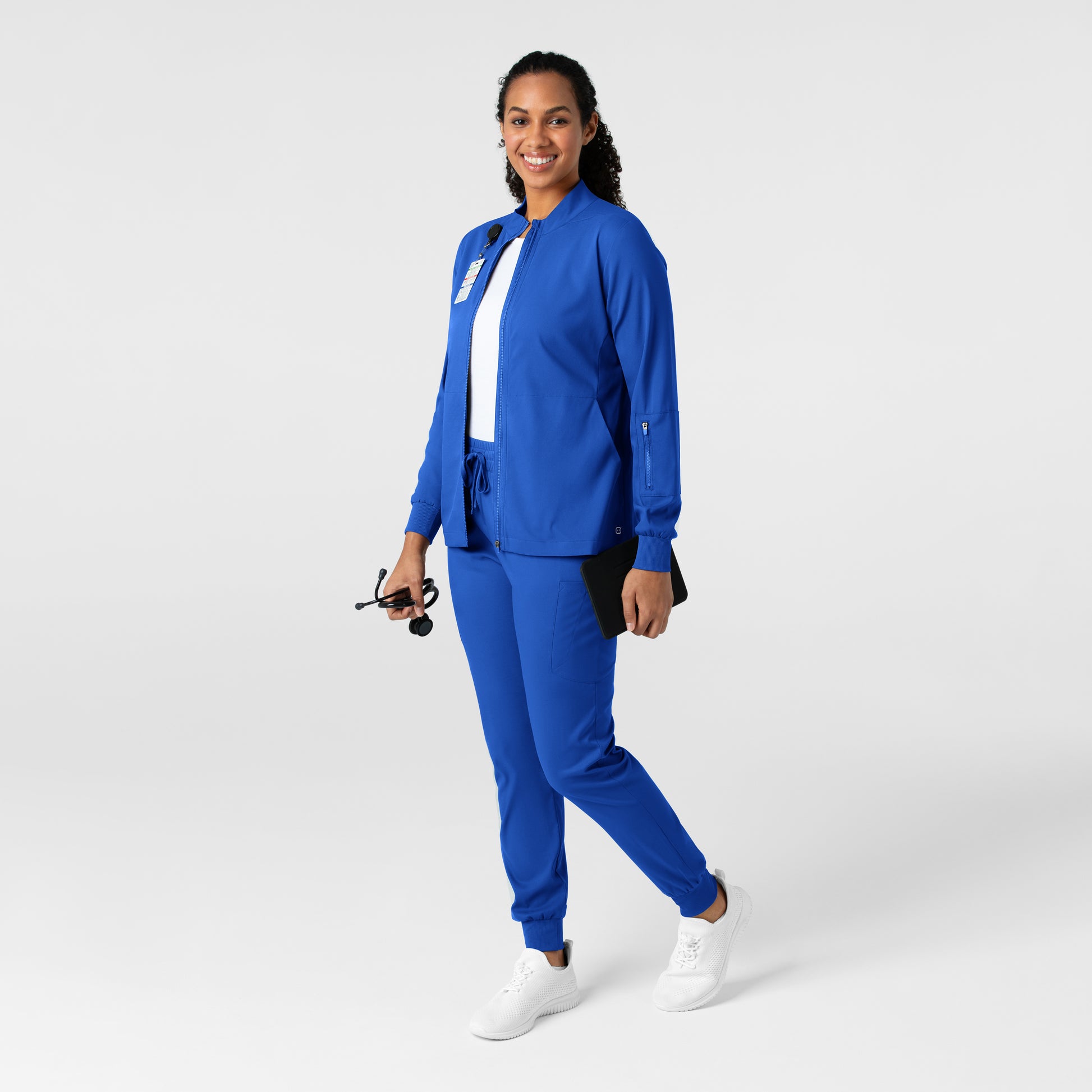 Boundless 8151 Warm Up Scrub Jacket Royal Model Image Alternate | Wink