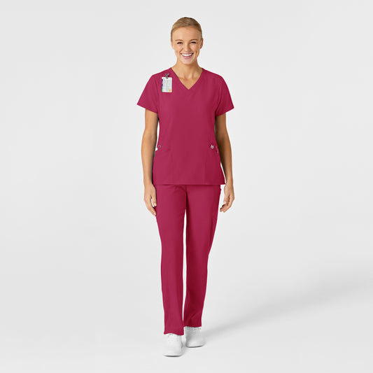 W123 6155 Stylized V-Neck Scrub Top Viva Magenta Model Image Front | Wink