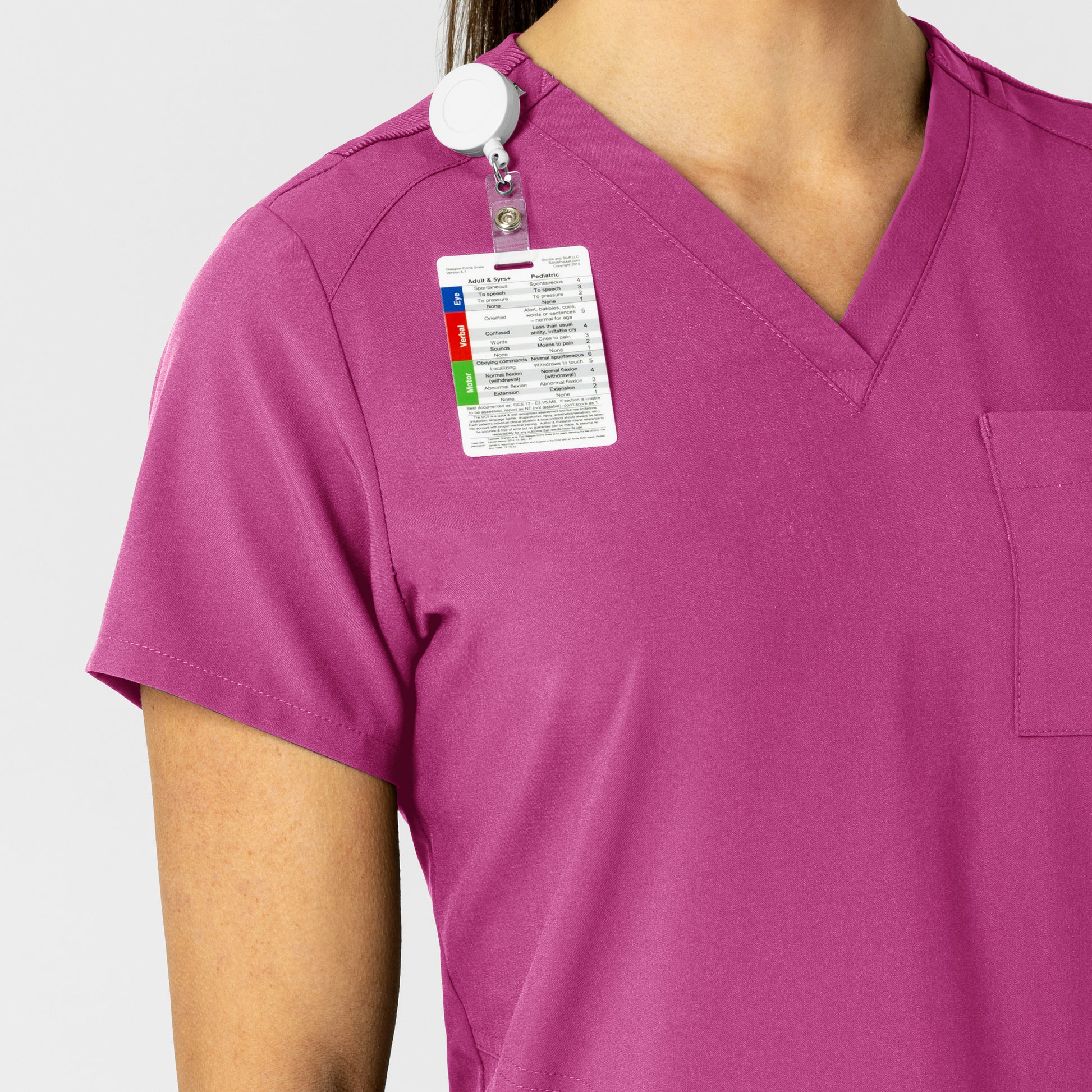 W123 6045 Flex-n-Reach V-Neck Scrub Top Raspberry Model Image Left Side | Wink