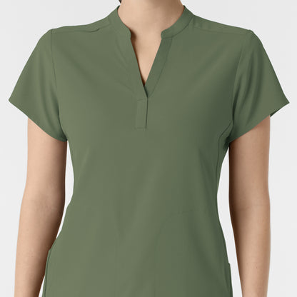 RENEW 6734 Mandarin Collar Scrub Top Olive Model Image Left Side | Wink