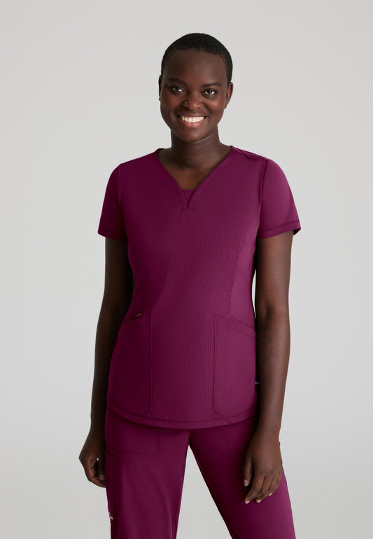 Skechers Slip-Ins Knits SKT220 Serene Knit Scrub Top Wine Model Image Front | Barco