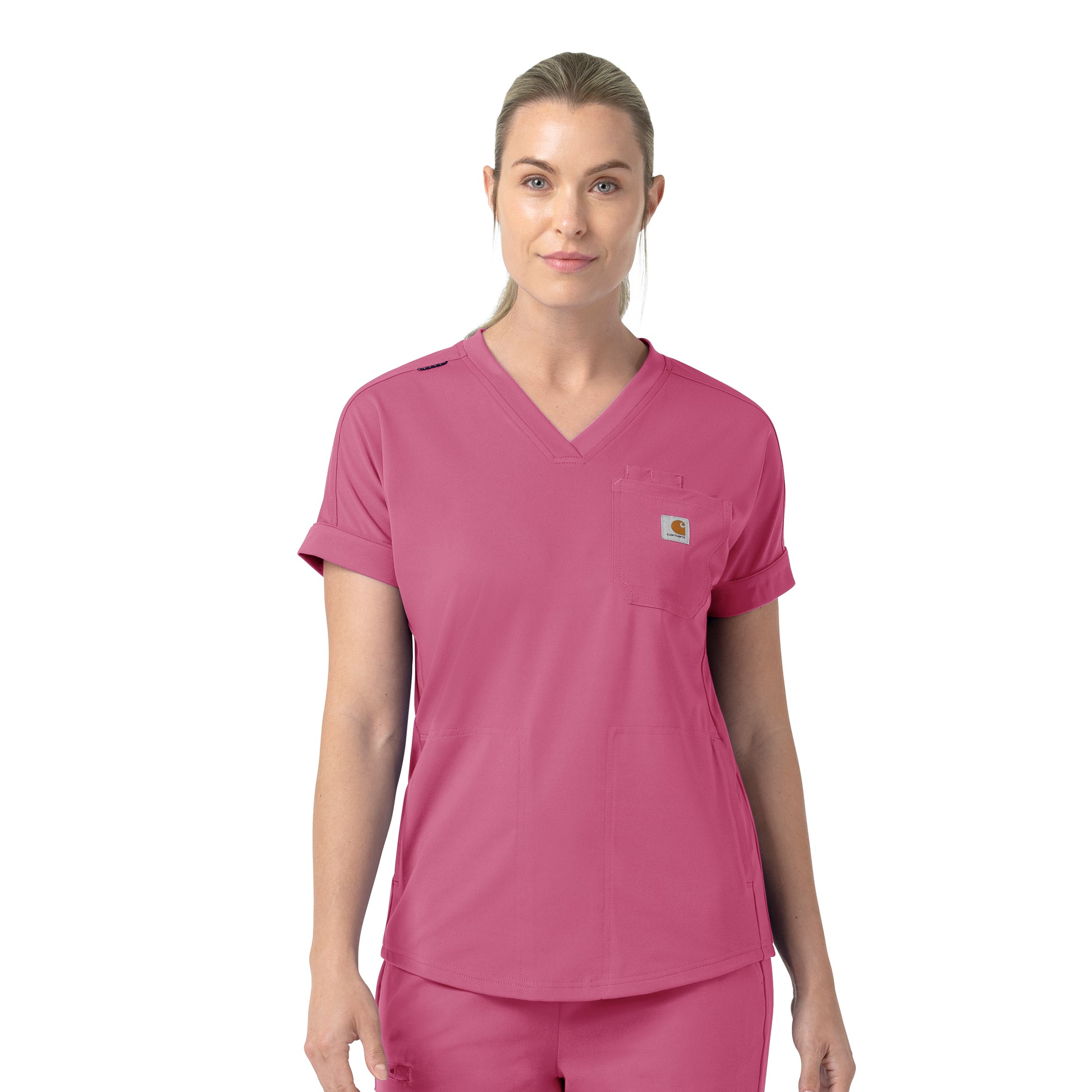 Force Cross-Flex C13190 Knit Women's V-Neck Scrub Top Electric Fuschia