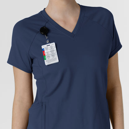 RENEW 6259 Knit Flex-n-Reach V-Neck Raglan Scrub Top Navy Model Image Alternate | Wink