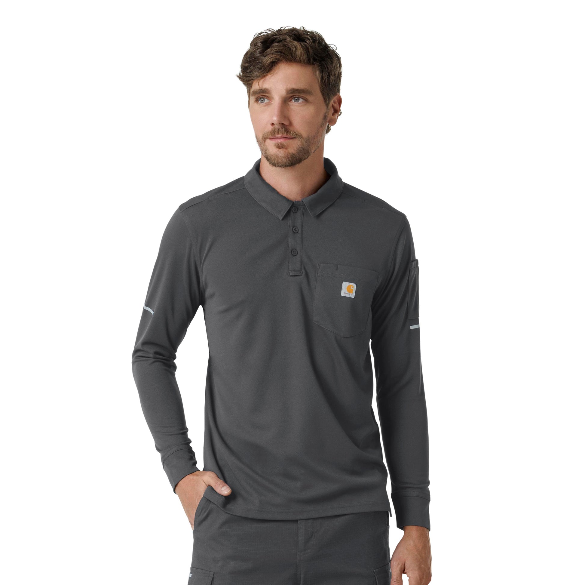 Rugged Flex C16129 Men's Heavyweight Long Sleeve Polo Scrub Top Pewter