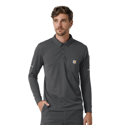 Rugged Flex C16129 Men's Heavyweight Long Sleeve Polo Scrub Top Pewter