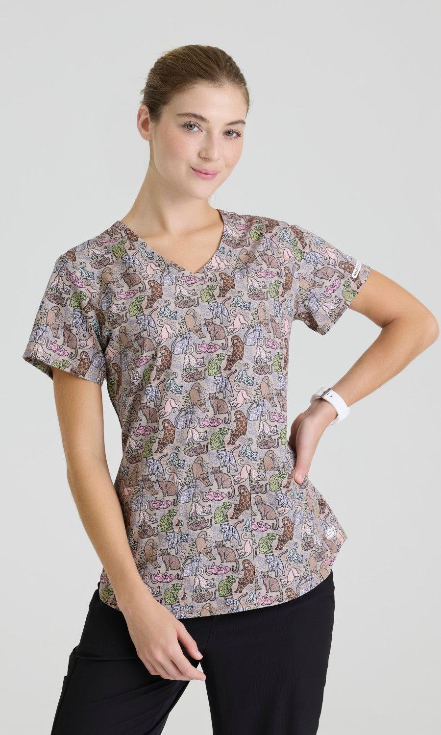 Skechers SKT021 Women's Essence Top in All Kinds Of Leopard by Barco Model Image Front