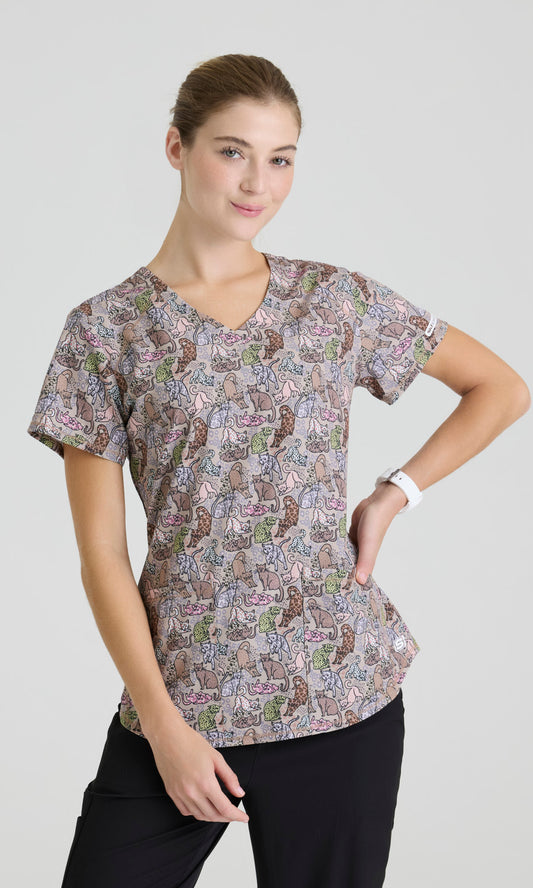 Skechers SKT021 Women's Essence Top in All Kinds Of Leopard by Barco Model Image Front