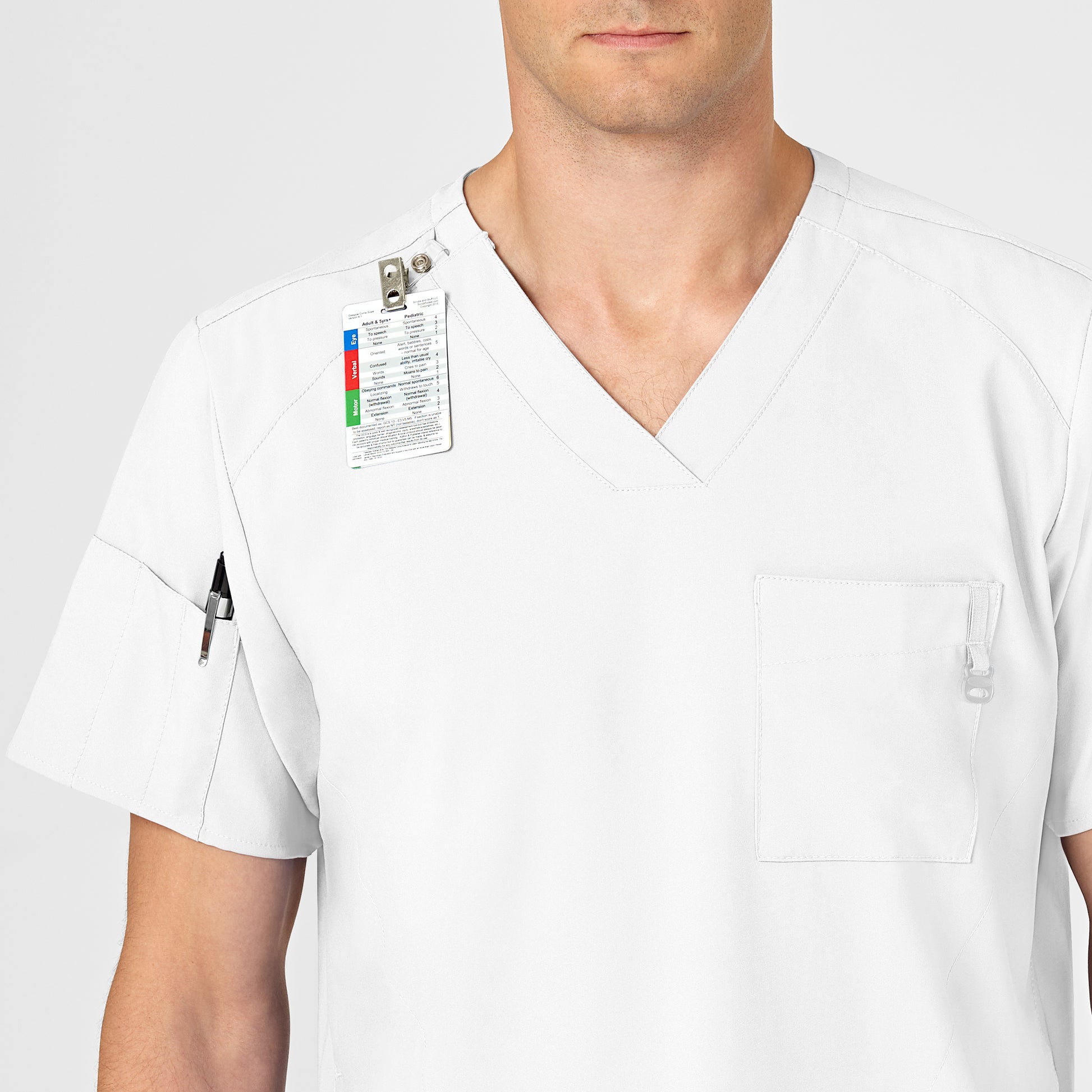 W123 6355 Men's V-Neck Scrub Top White Model Image Alternate | Wink