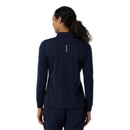Rugged Flex C12129 Women's Heavyweight Long Sleeve Polo Scrub Top Dark Navy