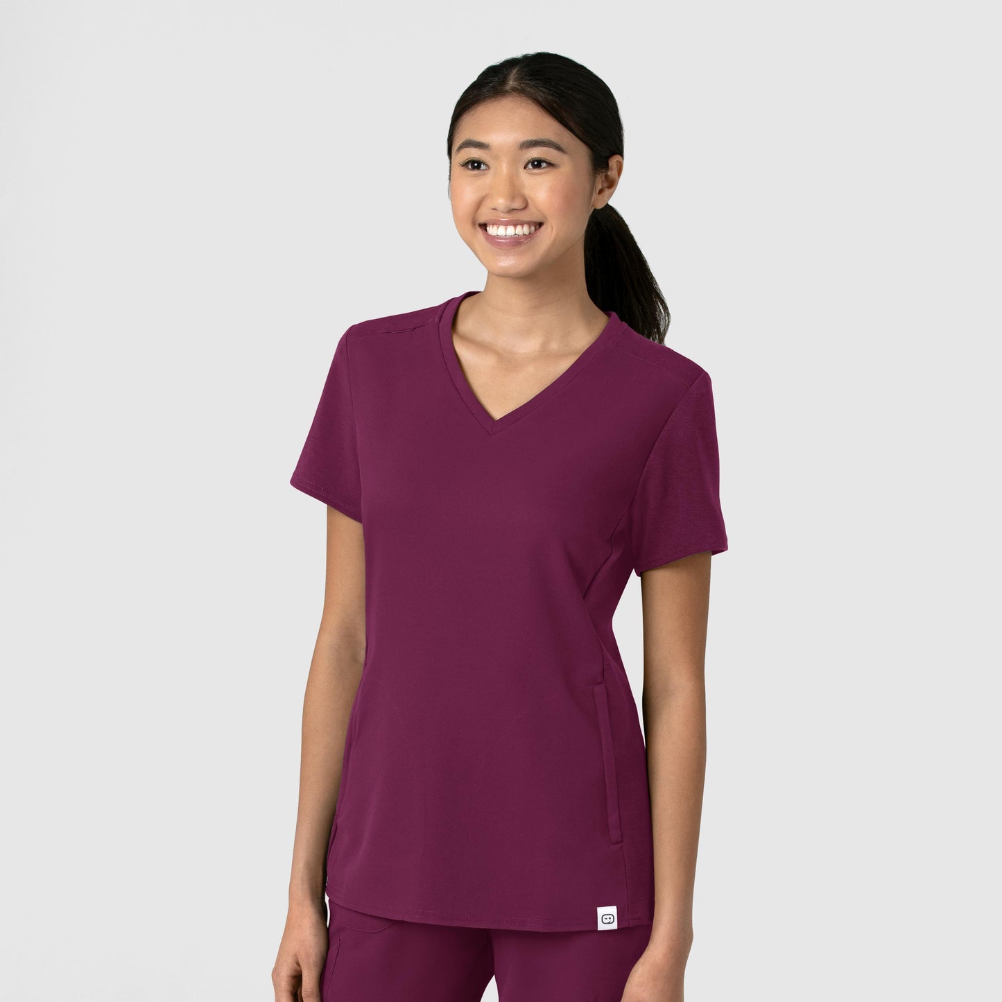 Thrive 6522 Flex-n-Reach V-Neck Scrub Top Wine Model Image Right Side | Wink