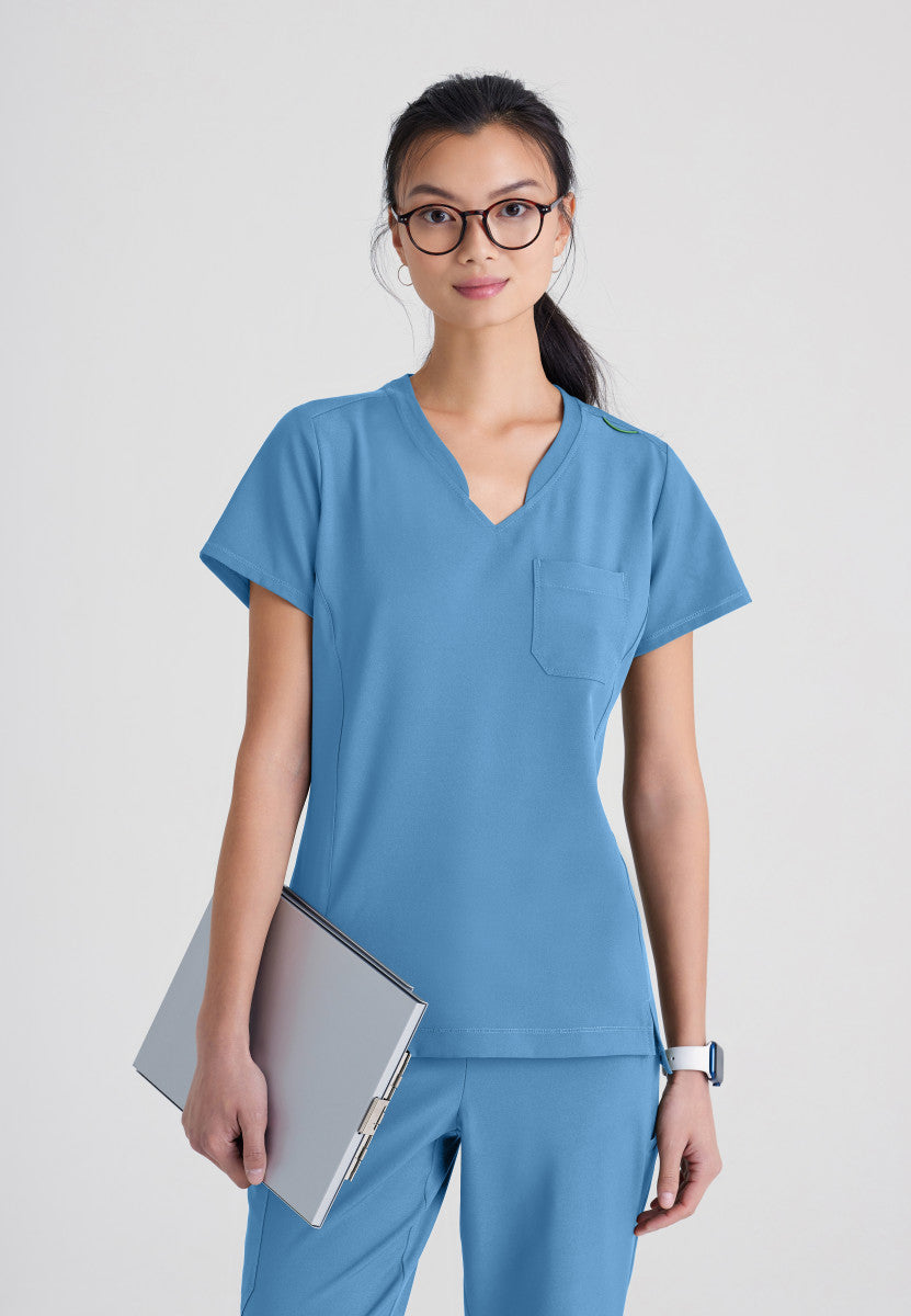 Greys Anatomy Evolve GSST181 Sway Tuck-In Scrub Top Ciel Blue