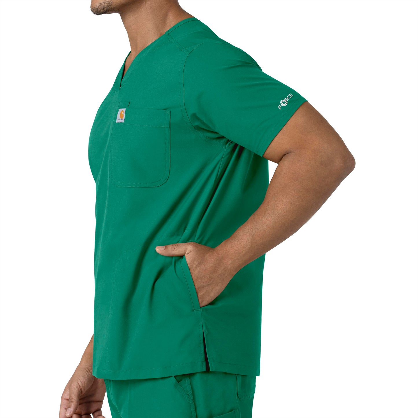 Force Essentials C16113 Men's V-Neck Shirttail Scrub Top Hunter Model Image Alternate | Carhartt