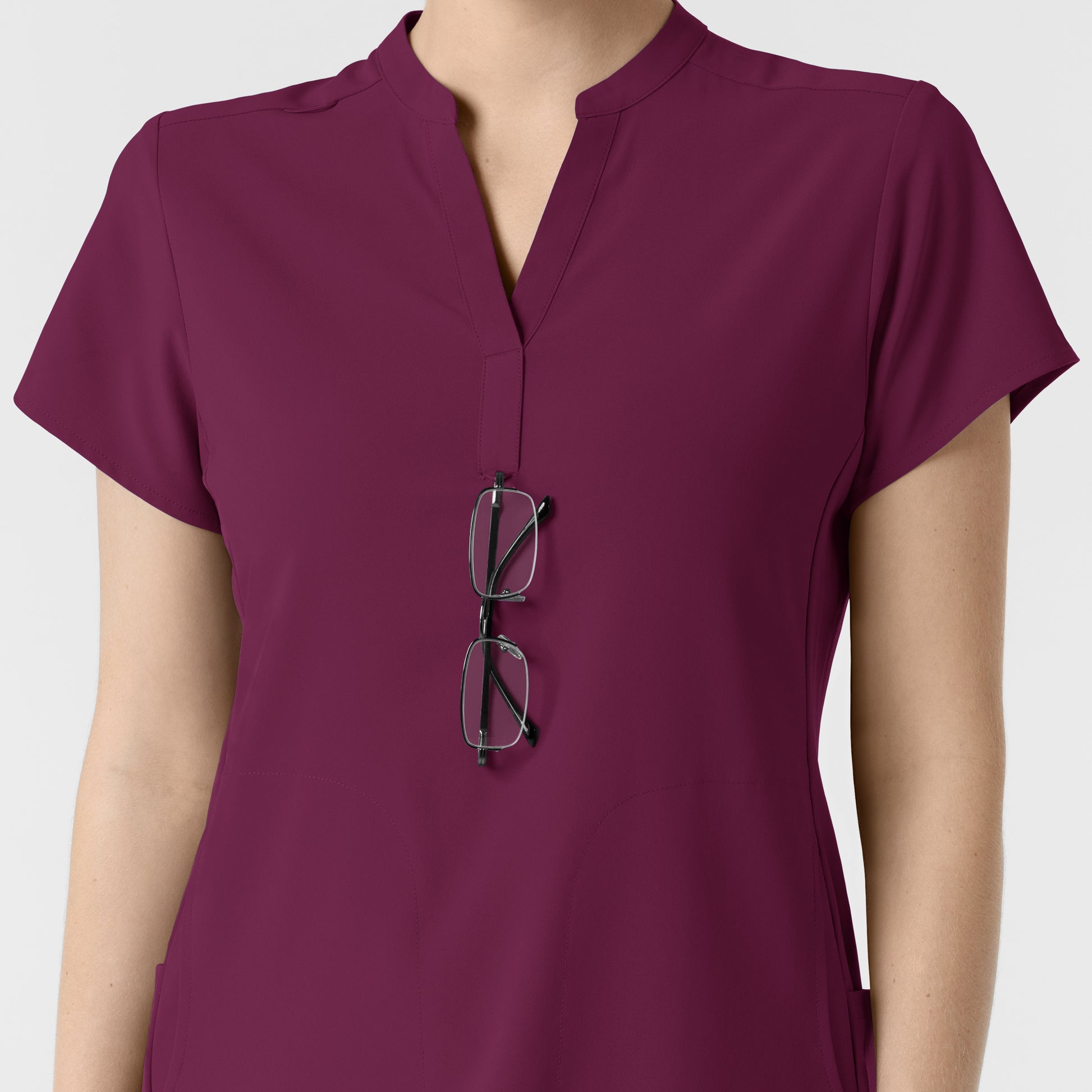 RENEW 6734 Mandarin Collar Scrub Top Wine Model Image Alternate | Wink