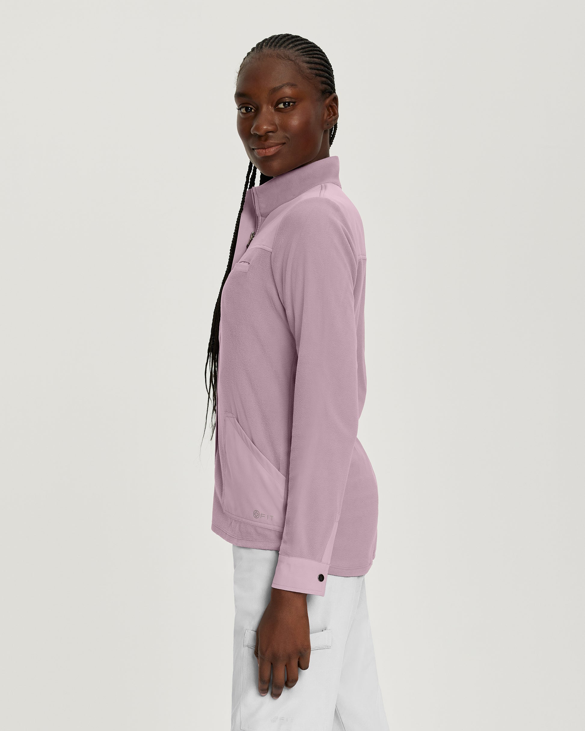 FIT 456 FIT Women's 3 Pocket Warm Up Scrub Jacket Mauve Shadows Image