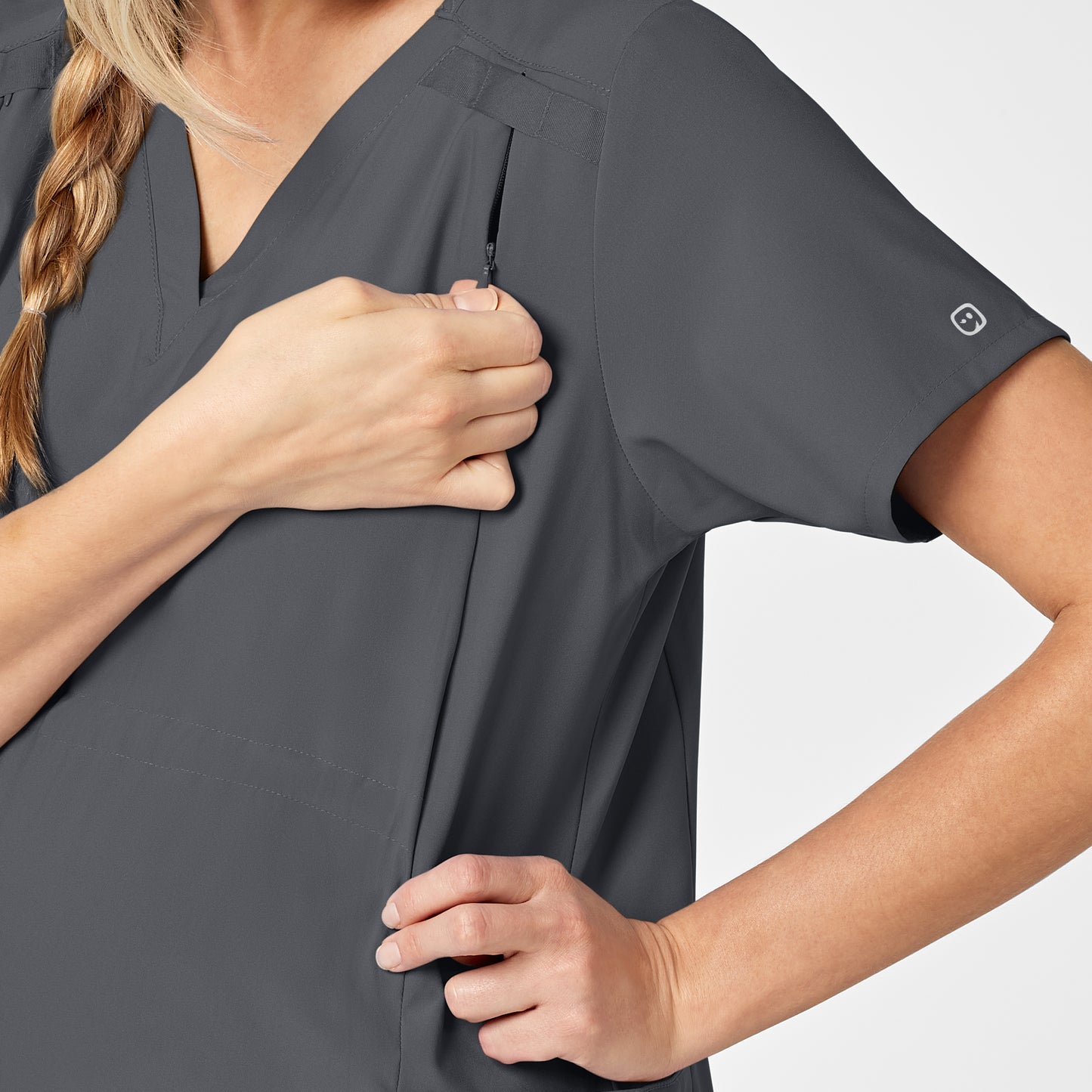 W123 4555 Maternity V-Neck Scrub Top Pewter Model Image Alternate | Wink