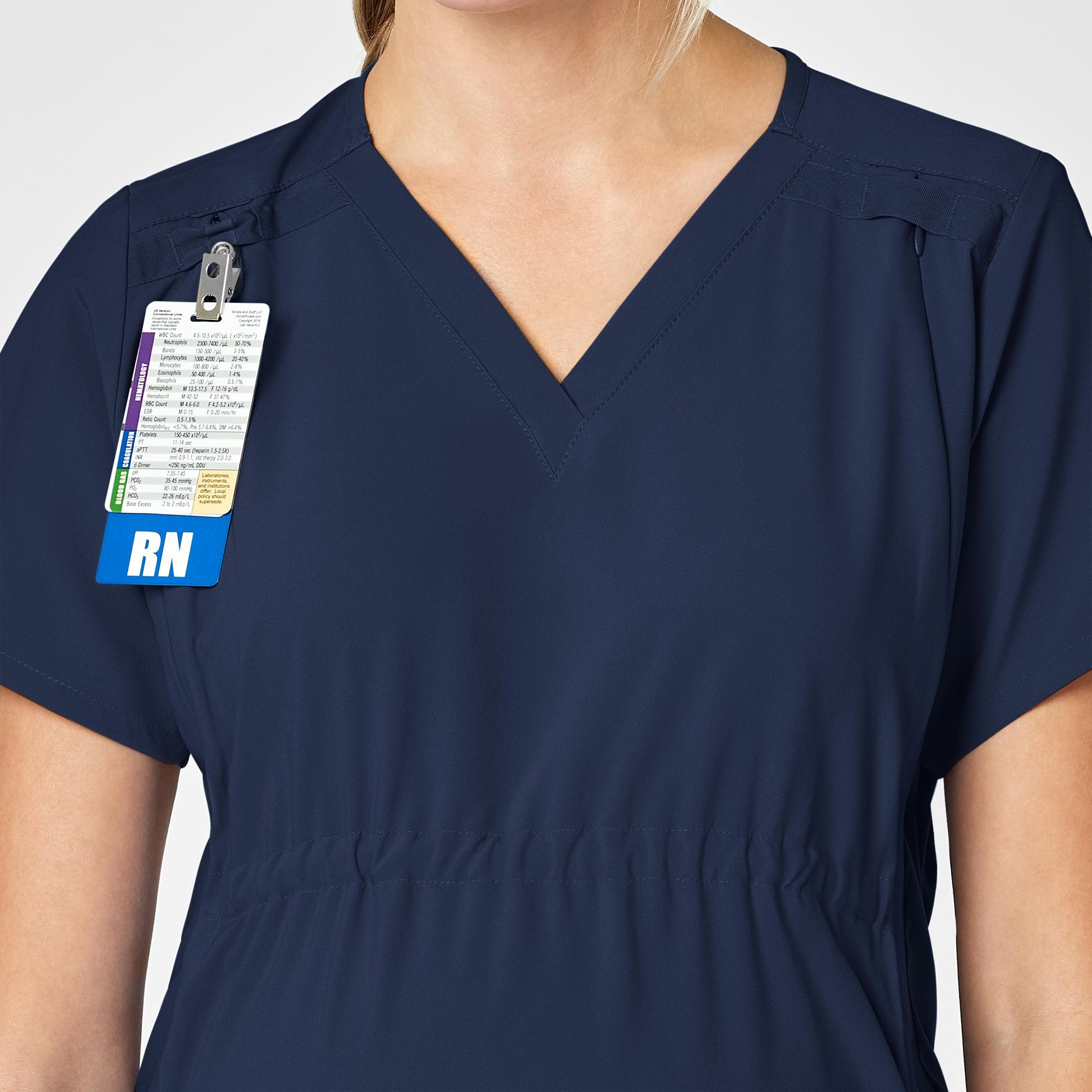 W123 4555 Maternity V-Neck Scrub Top Navy Model Image Left Side | Wink