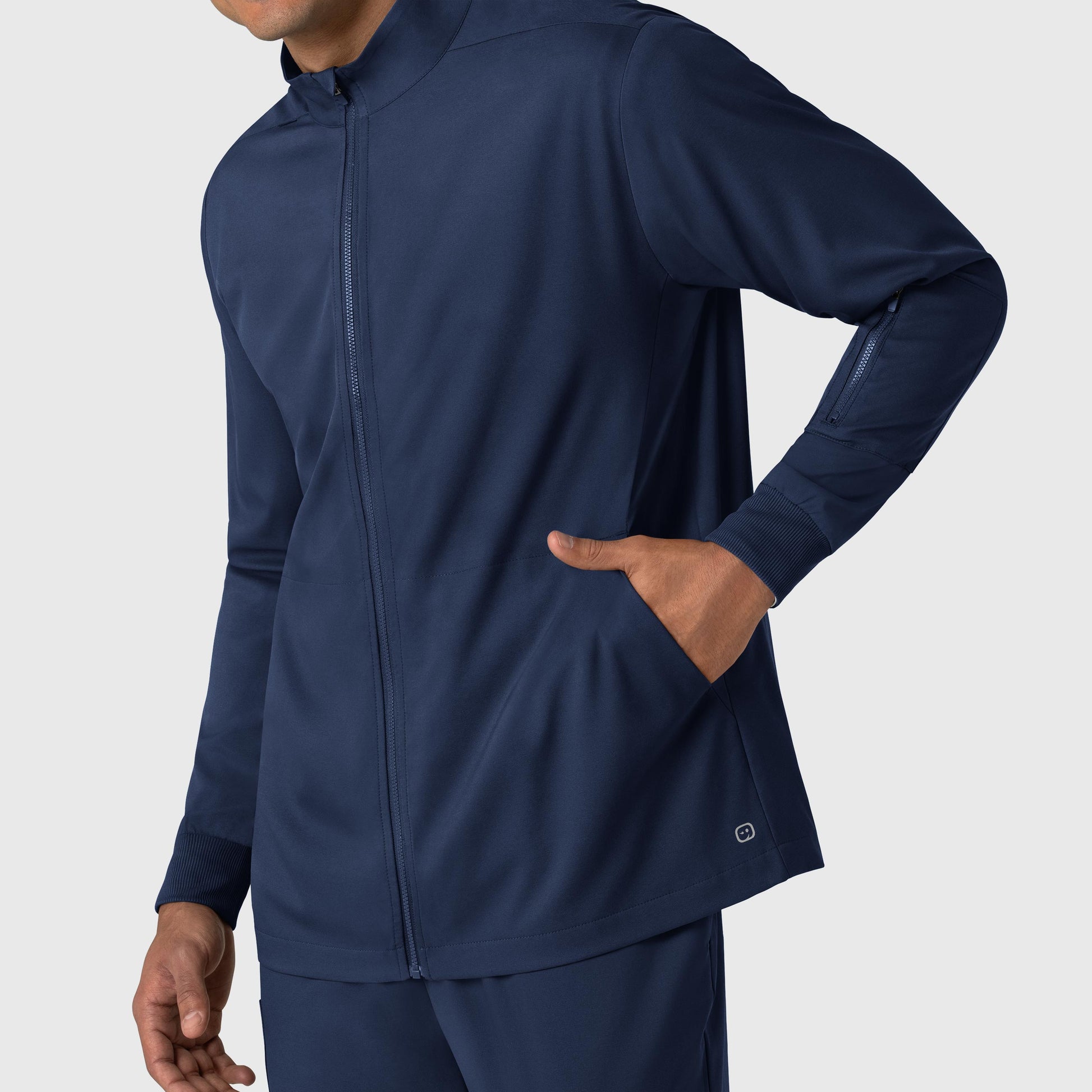 Boundless 8351 Men's Warm Up Scrub Jacket Navy Model Image Left Side | Wink