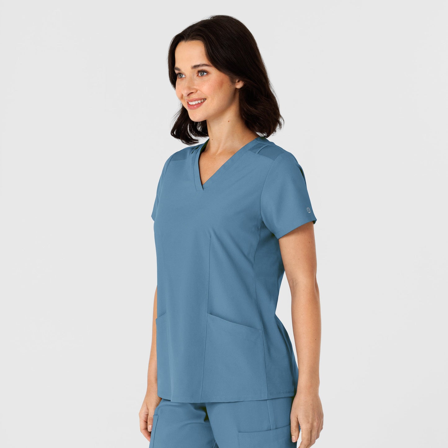 W123 6145 Women's Flex-n-Reach Side Panel V-Neck Scrub Top Pacific Blue