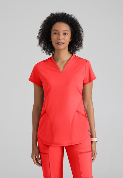 Greys Anatomy Knits GRST249 Define Knit Scrub Top Radiant Coral