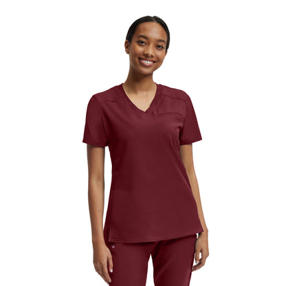 VIBE WT119 Women's 2 Pocket V Neck Scrub Top Wine Image