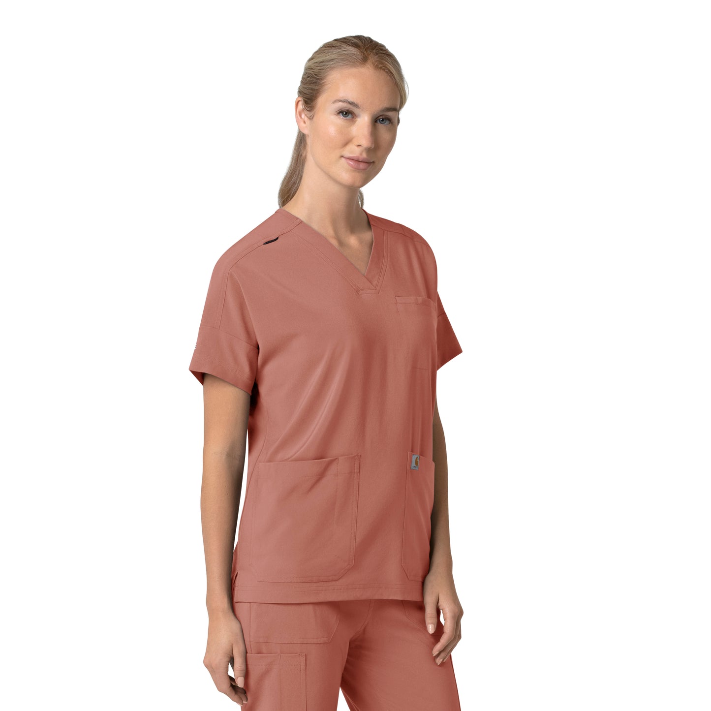 Force Cross-Flex C13110 Oversized V-Neck Scrub Top Wildrose Model Image Right Side | Carhartt