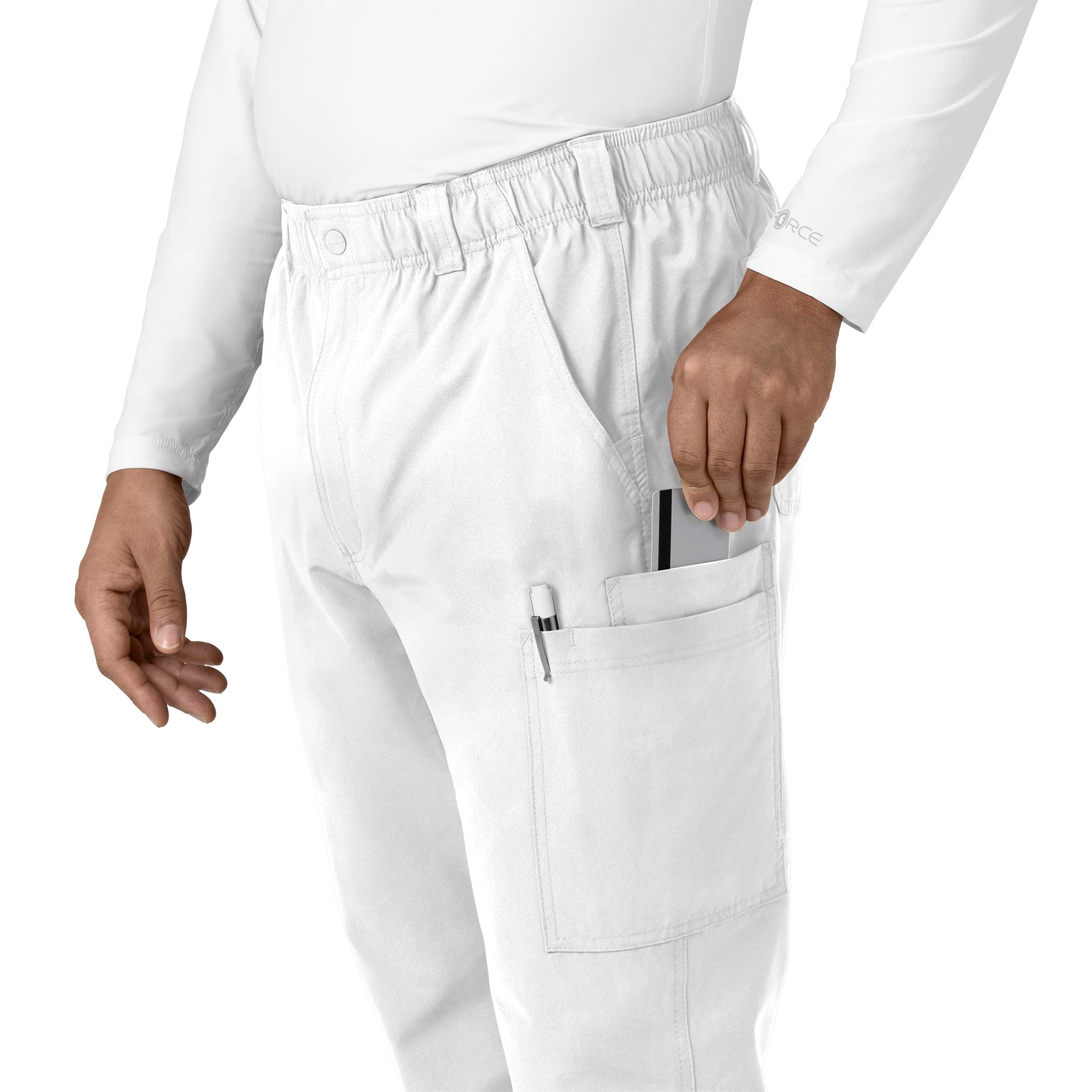 Force Essentials C56113 Men's Straight Leg Cargo Scrub Pants White Model Image Left Side | Carhartt