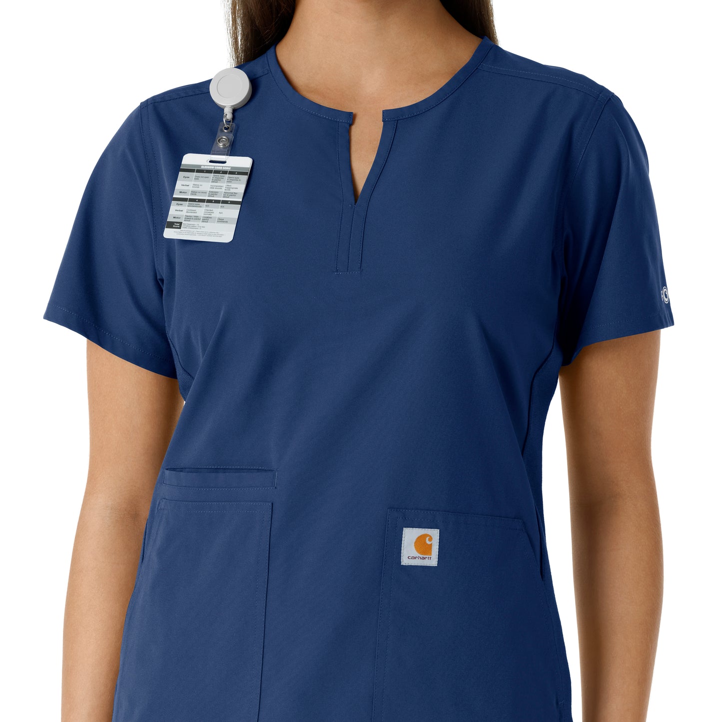 Force Essentials C12413 Notch Neck Tunic Knit Panel Scrub Top Navy Model Image Alternate | Carhartt