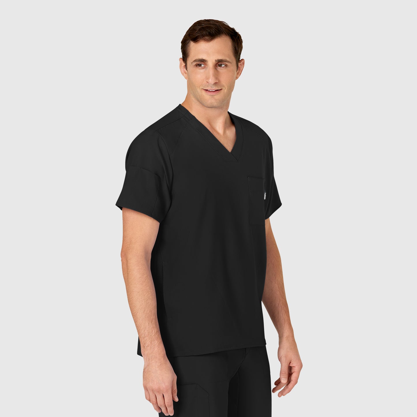 W123 6355 Men's V-Neck Scrub Top Black Model Image Left Side | Wink