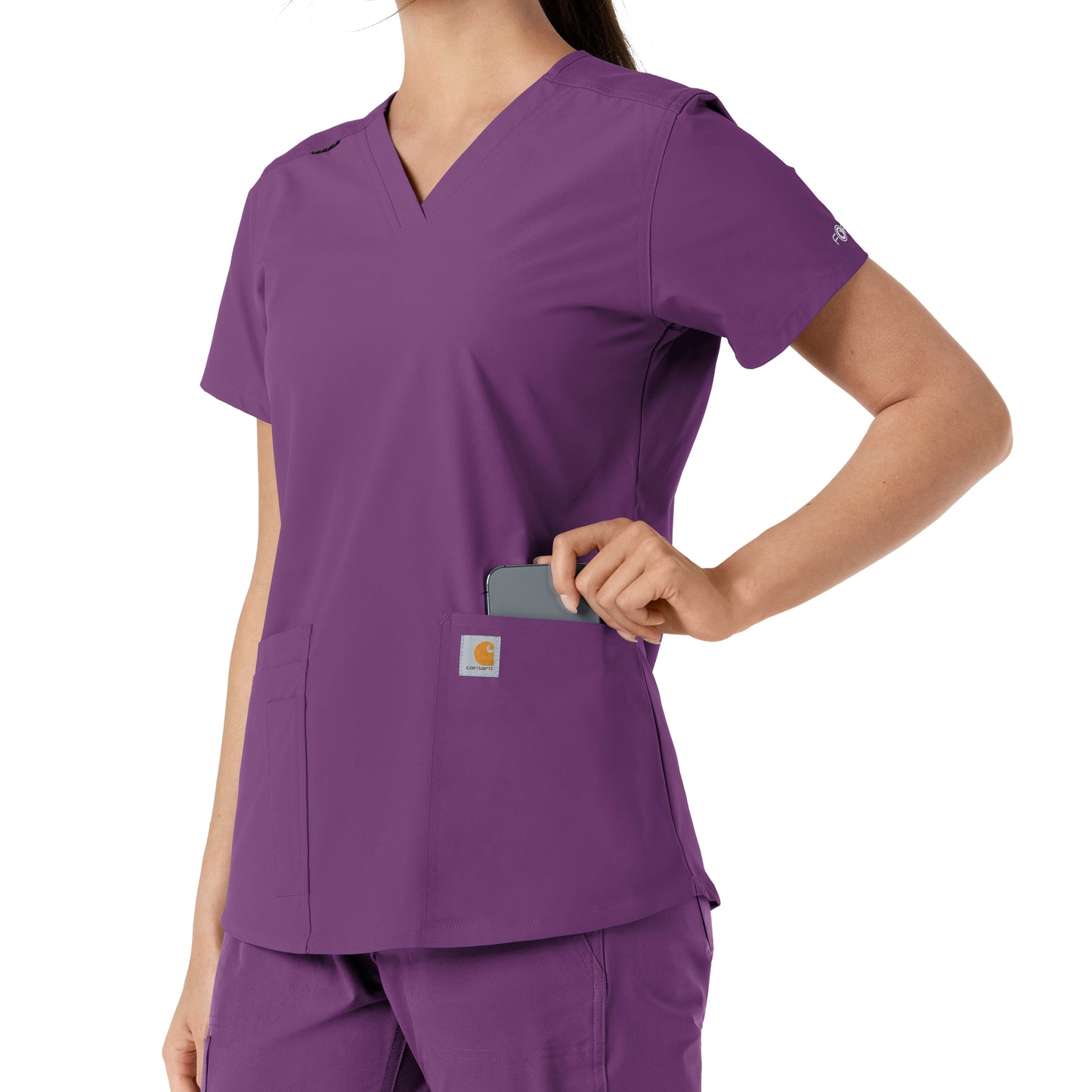 Force Essentials C12313 V-Neck Knit Panel Scrub Top Eggplant Model Image Alternate | Carhartt