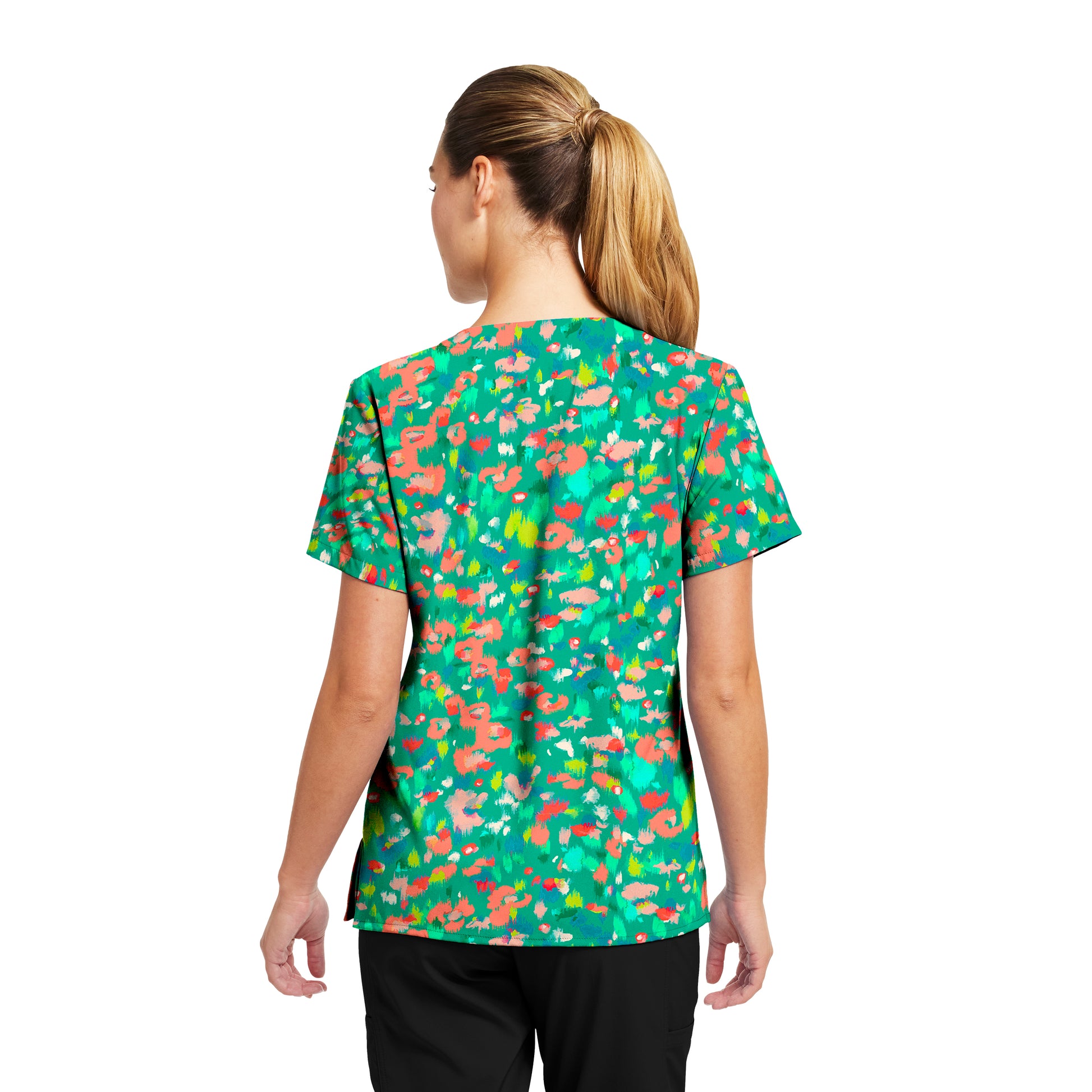 Prints 618GEFU Women's 3 Pocket V Neck Scrub Top Geo Fun Image