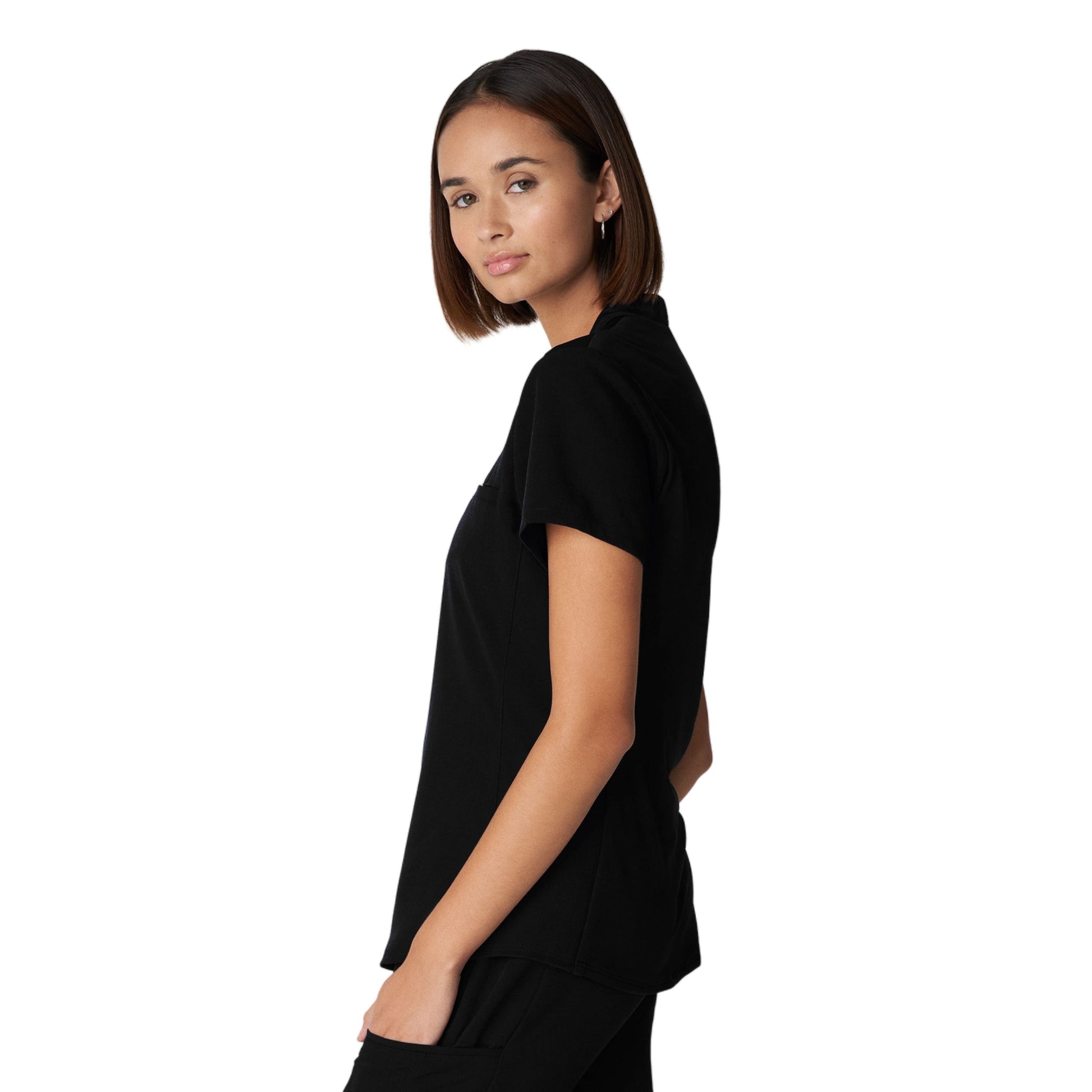 V-Tess WT110 Women's 2 Pocket V Neck Scrub Top Black Image