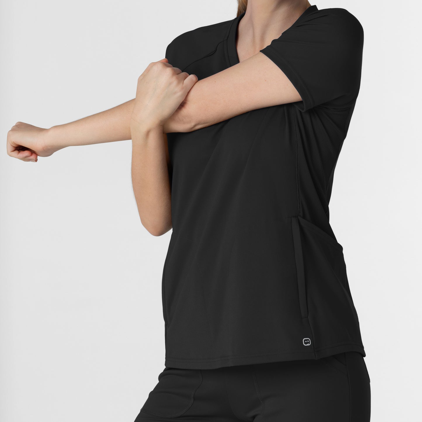 RENEW 6259 Knit Flex-n-Reach V-Neck Raglan Scrub Top Black Model Image Alternate | Wink