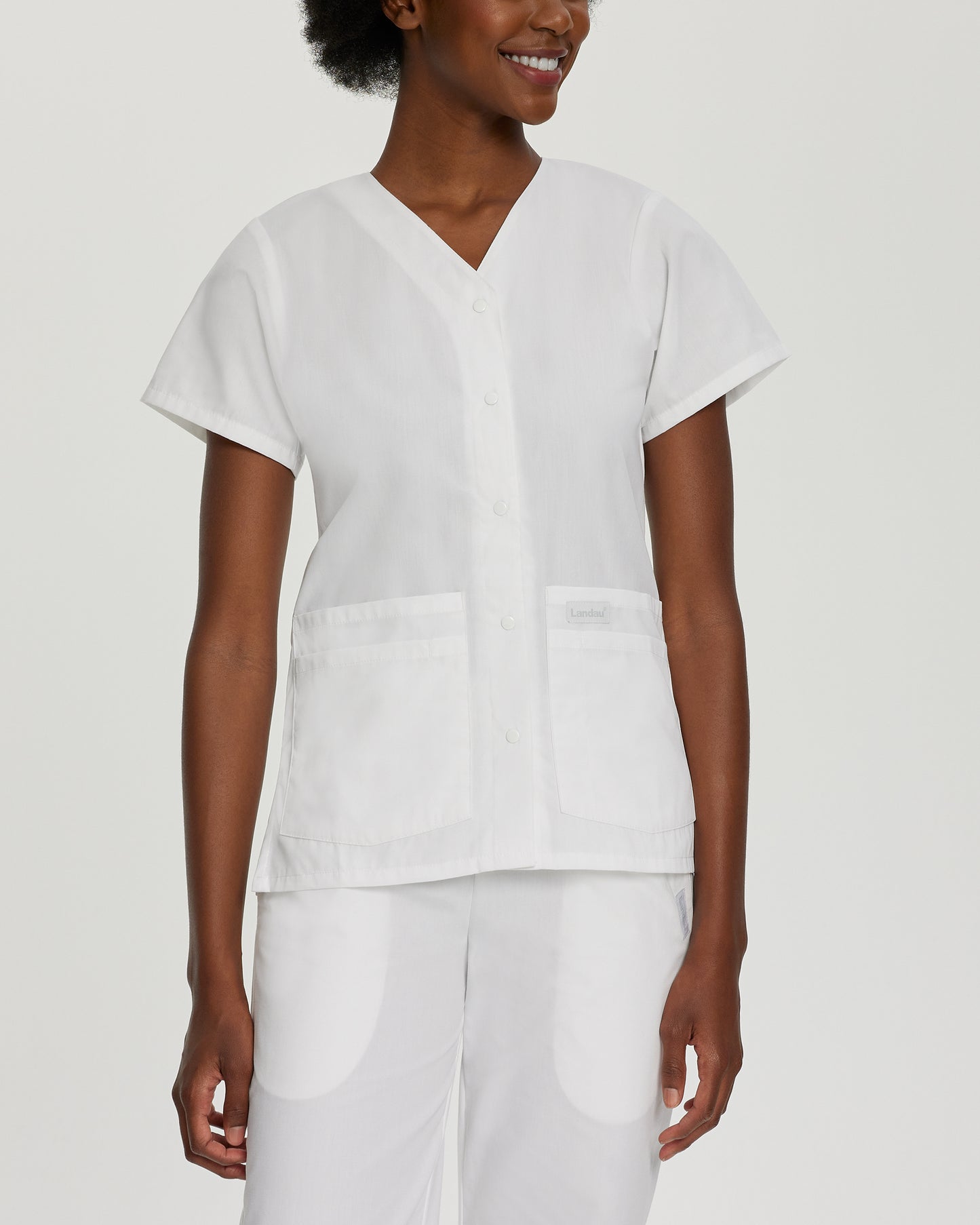 Essentials 8232 Women's 4 Pocket V Neck Scrub Top White Image