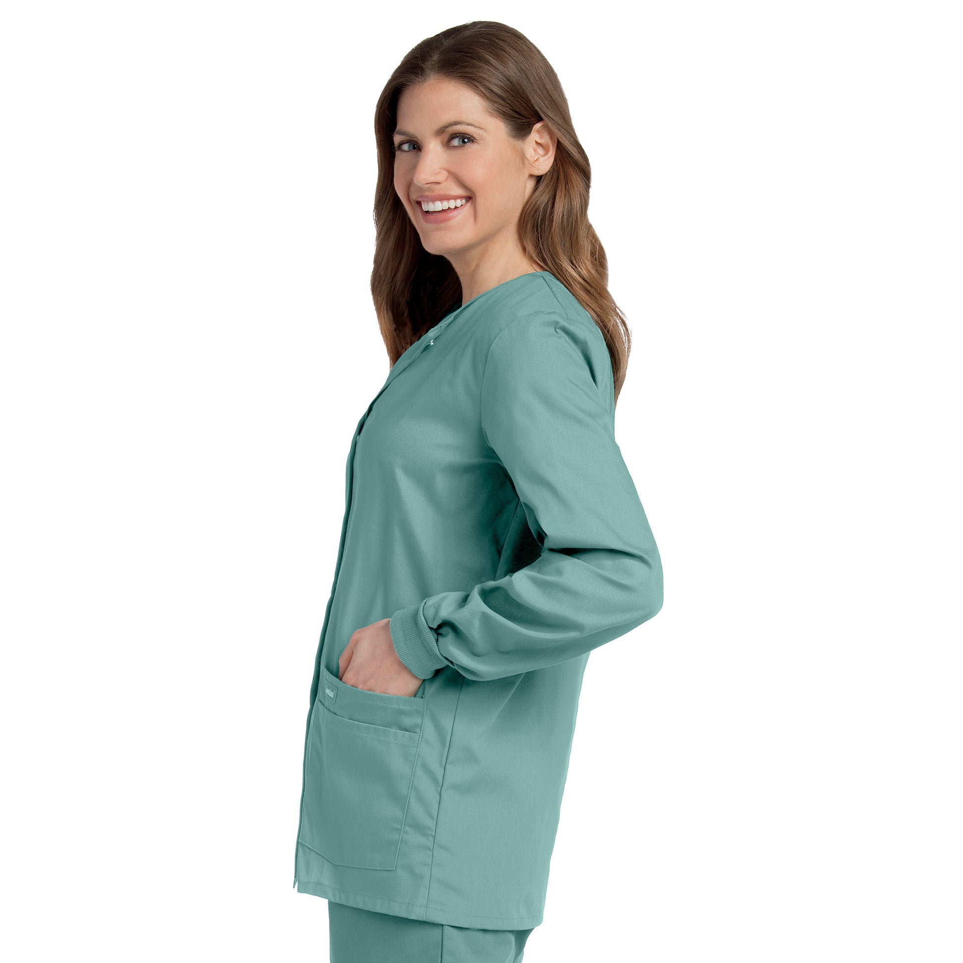 Essentials 7525 Women's 4 Pocket Warm Up Scrub Jacket Sea Mist Image