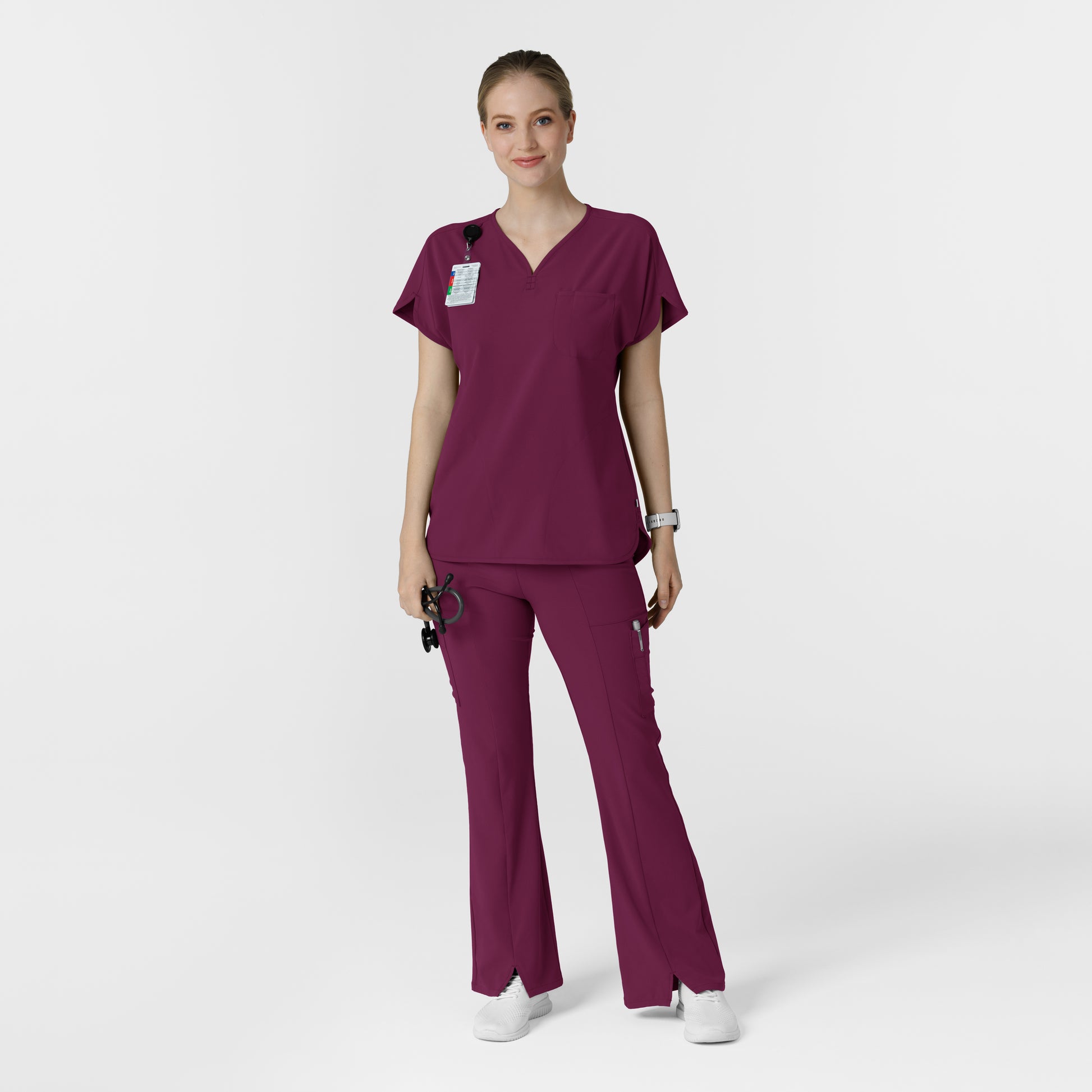 RENEW 5534 Cargo Flare Scrub Pants Wine Model Image Alternate | Wink