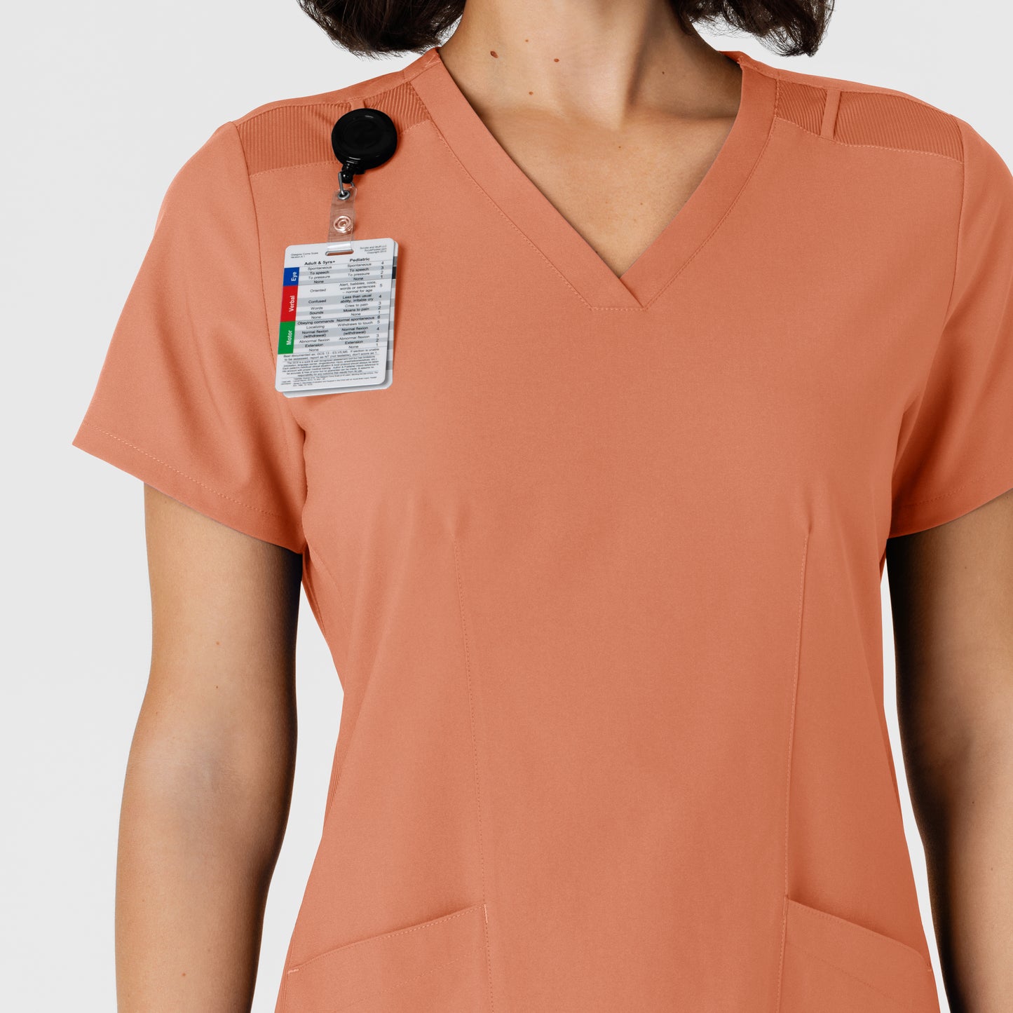 W123 6145 Flex-n-Reach Side Panel V-Neck Scrub Top Terracotta Model Image Alternate | Wink