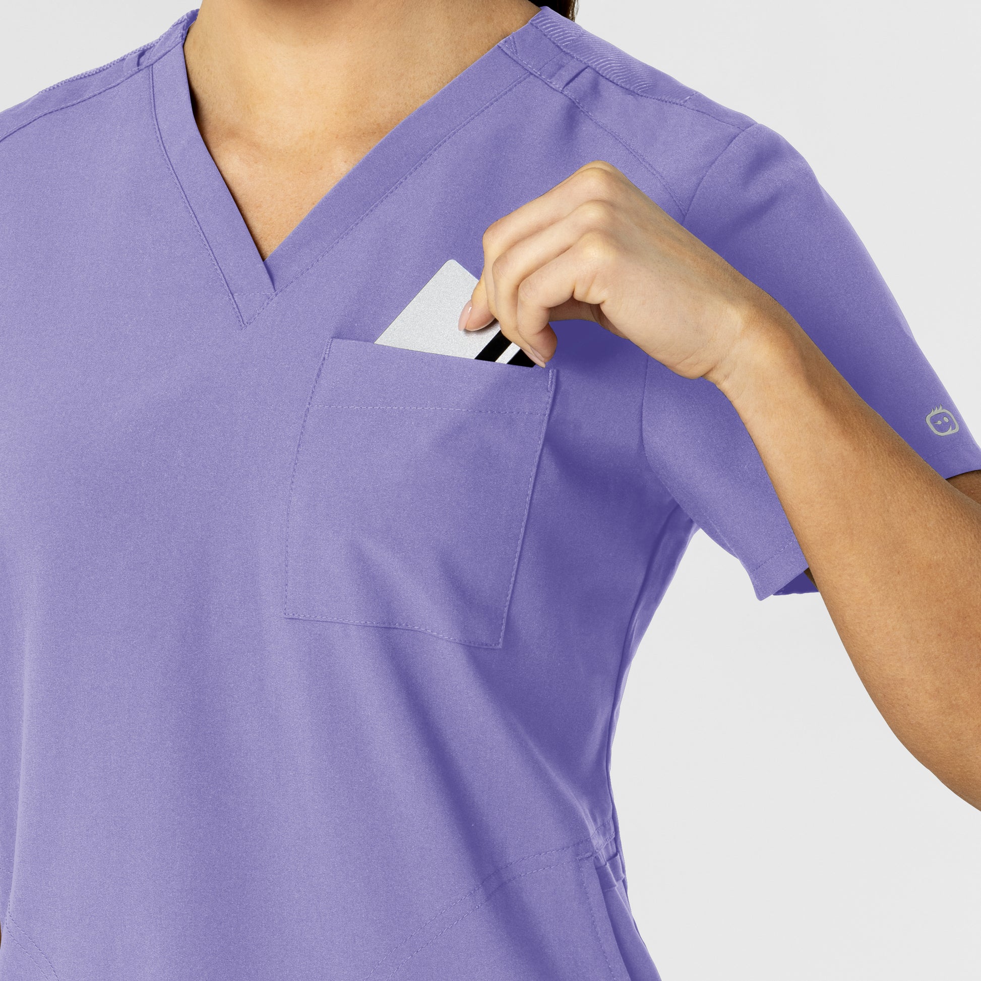 W123 6045 Flex-n-Reach V-Neck Scrub Top Iris Purple Model Image Alternate | Wink