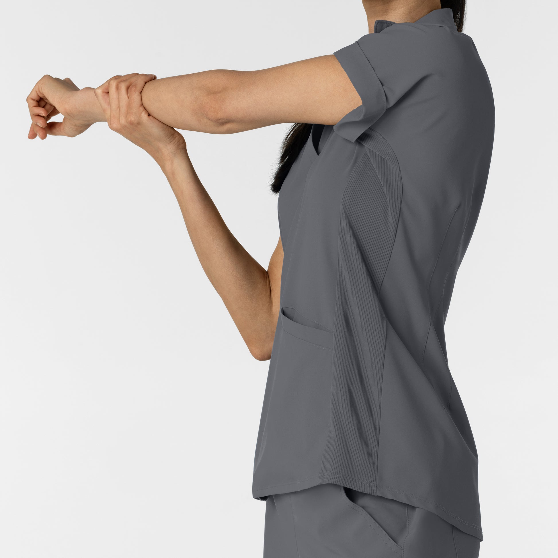 RENEW 6934 Women’s Flex-n-Reach Collared Scrub Top Pewter Model Image Alternate | Wink