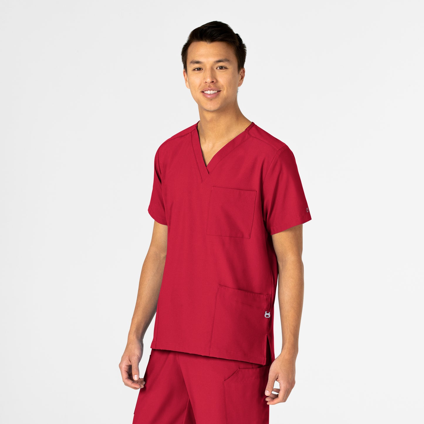 W123 6855 Unisex 4 Pocket Utility Scrub Top Red Model Image Right Side | Wink