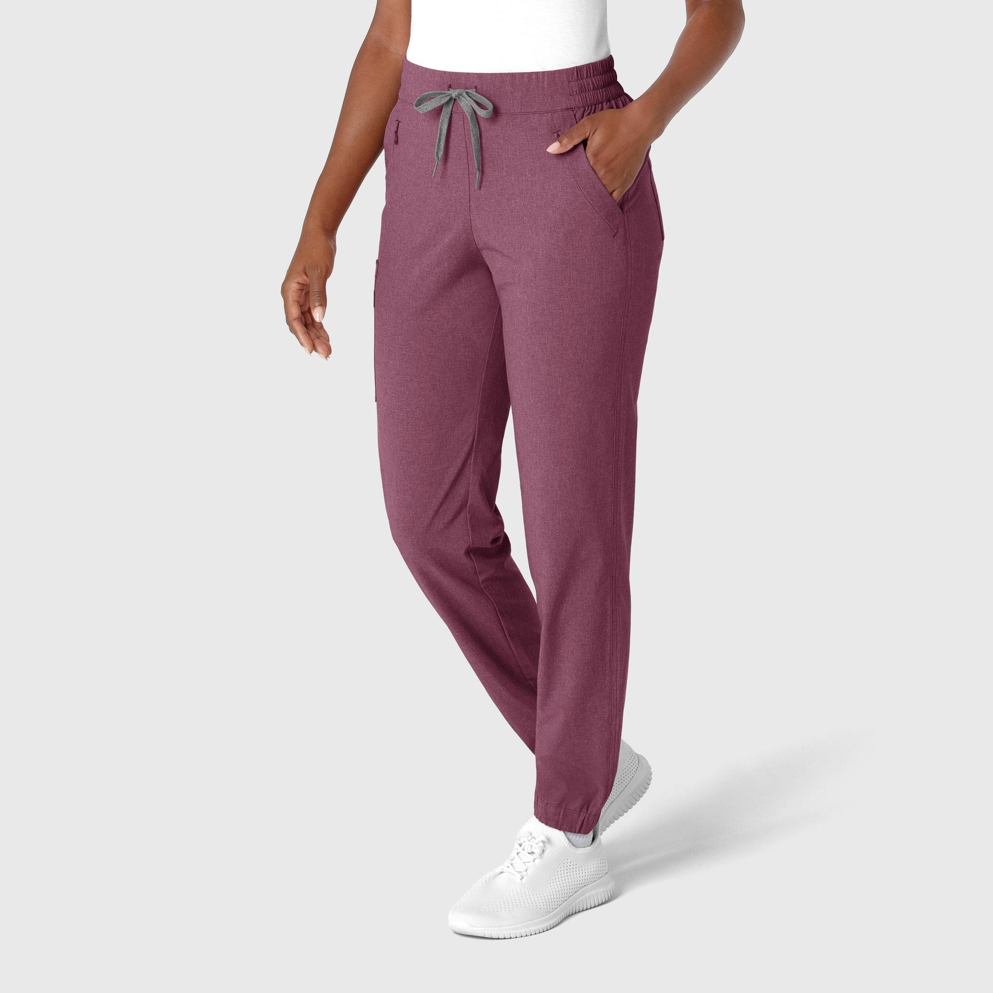 RENEW 5234 Jogger Scrub Pants Wine Heather Model Image Right Side | Wink