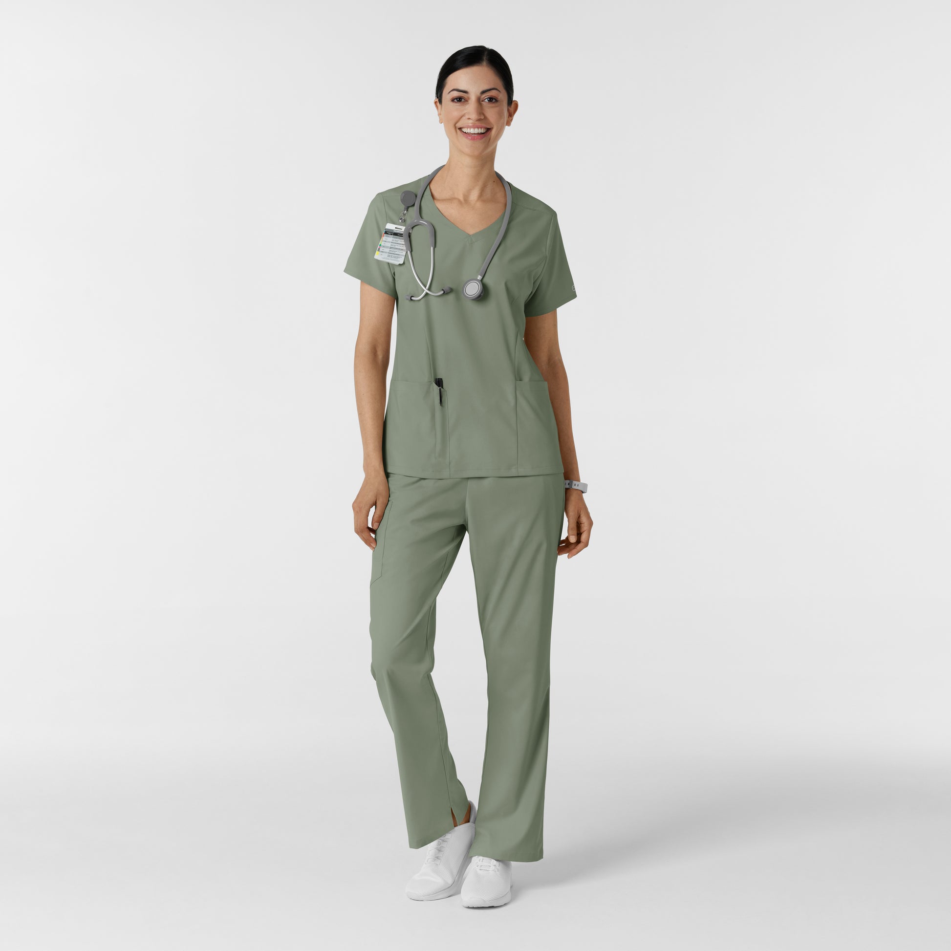 Boundless 6251 2-Pocket V-Neck Scrub Top Sage Model Image Alternate | Wink