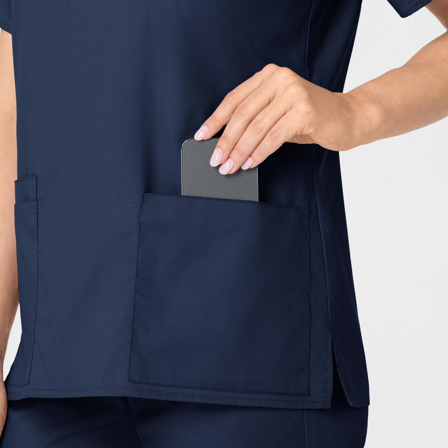 WonderWORK 101 V-Neck Scrub Top Navy Model Image Alternate | Wink