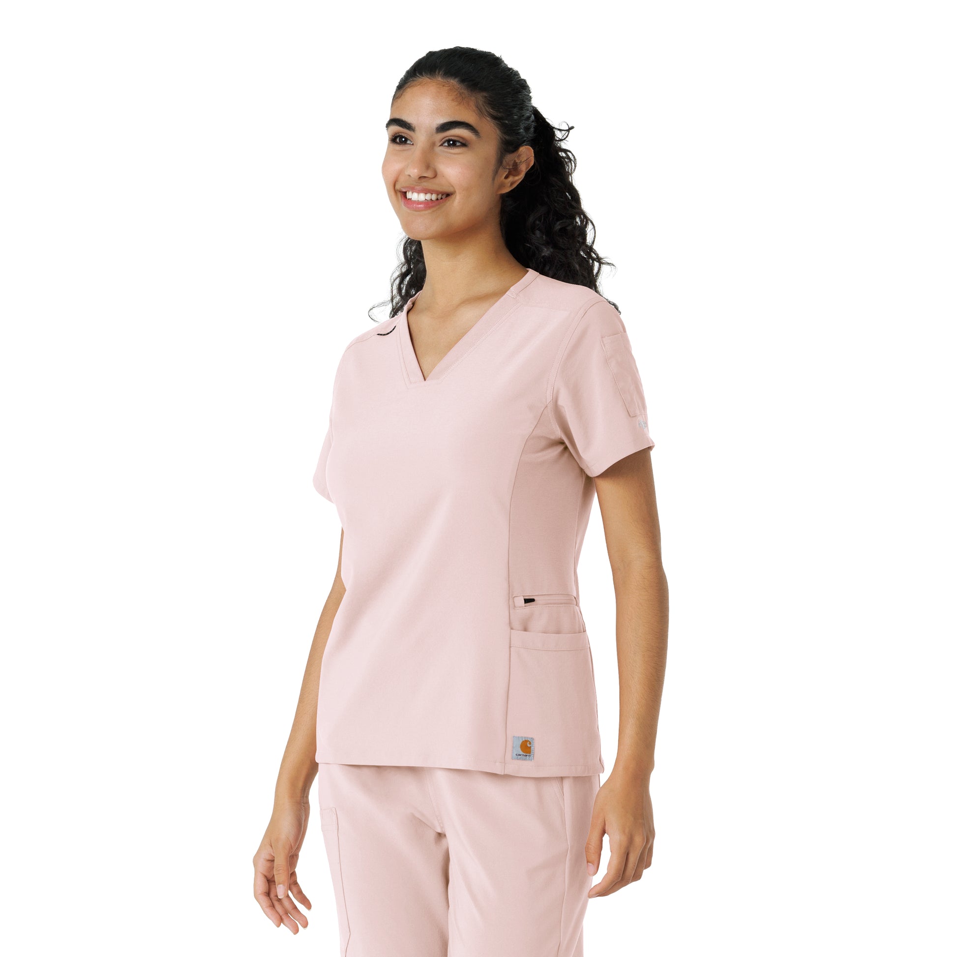 Force Cross-Flex C13310 Women's Knit Panel Scrub Top Soft Rose