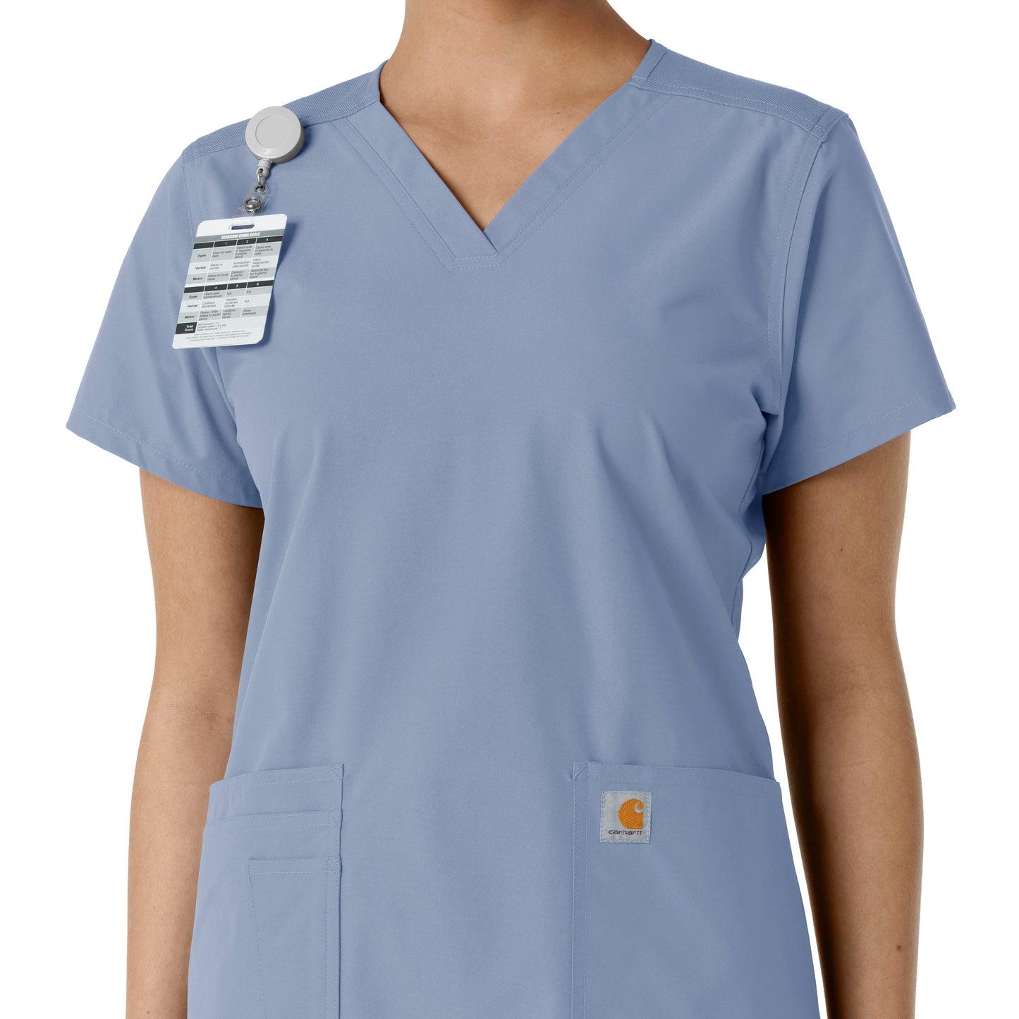 Force Essentials C12313 V-Neck Knit Panel Scrub Top Ceil Blue Model Image Alternate | Carhartt