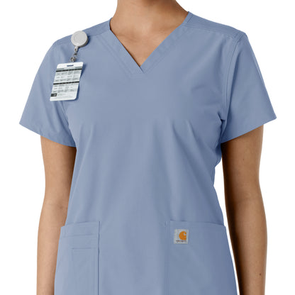 Force Essentials C12313 V-Neck Knit Panel Scrub Top Ceil Blue Model Image Alternate | Carhartt