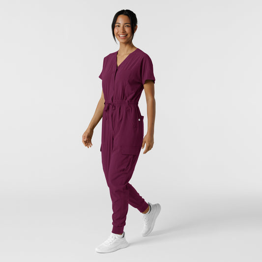 RENEW 3234 Cargo Jogger Scrub Jumpsuit Wine Model Image Right Side | Wink