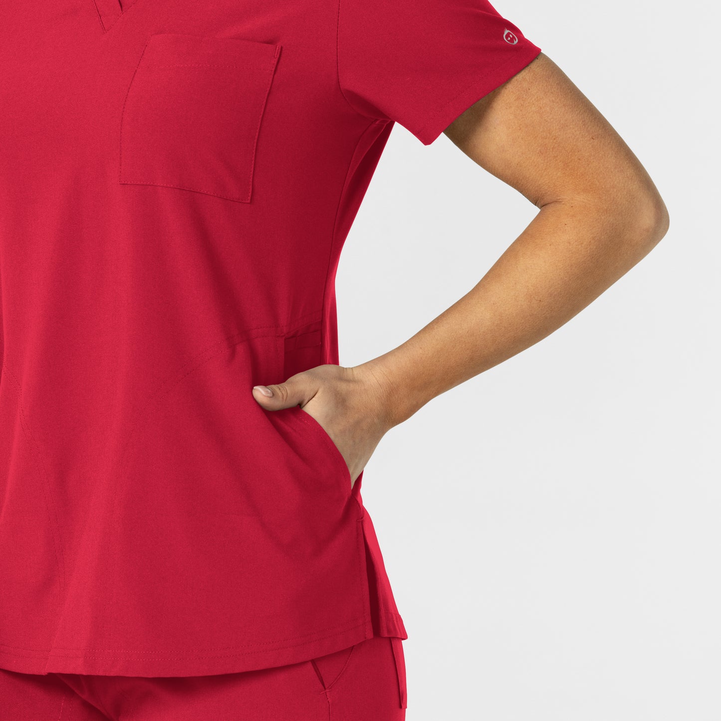 W123 6045 Flex-n-Reach V-Neck Scrub Top Red Model Image Alternate | Wink