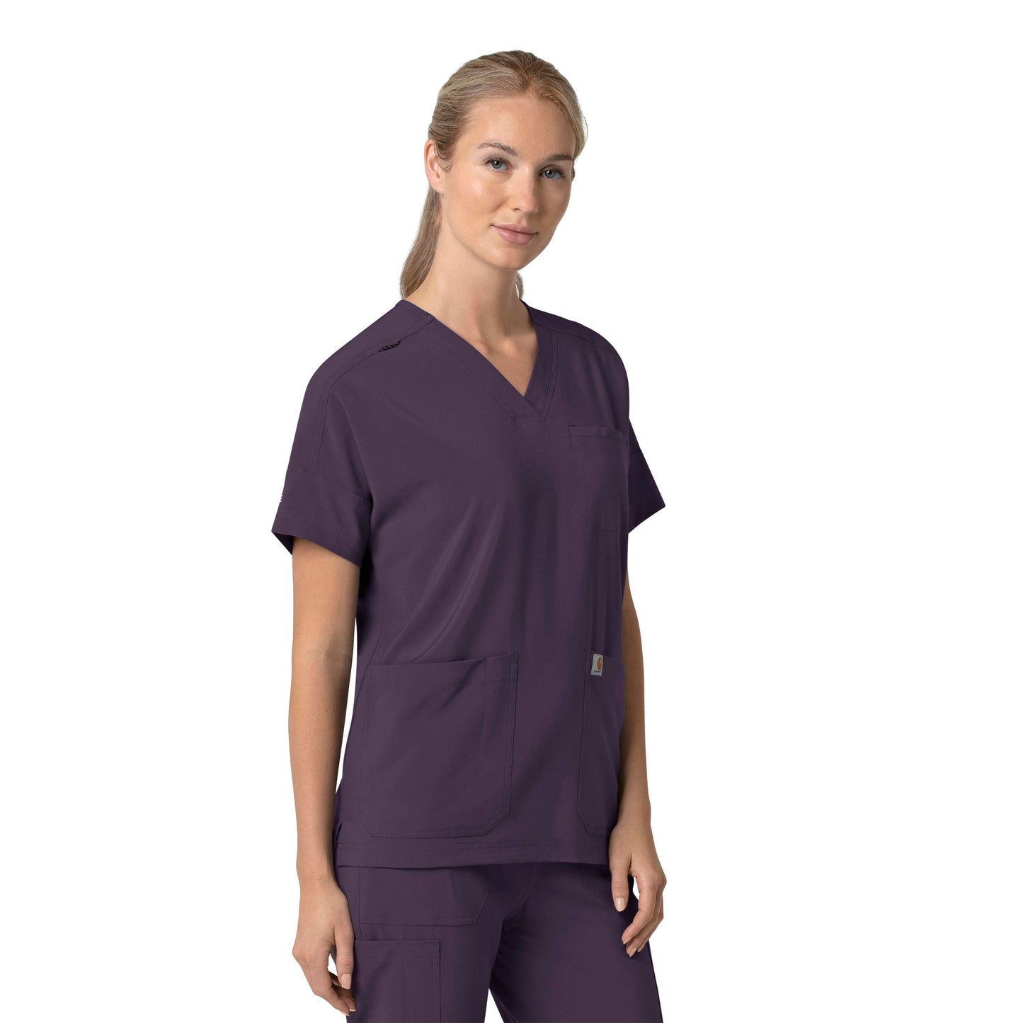 Force Cross-Flex C13110 Oversized V-Neck Scrub Top Black Plum Model Image Right Side | Carhartt