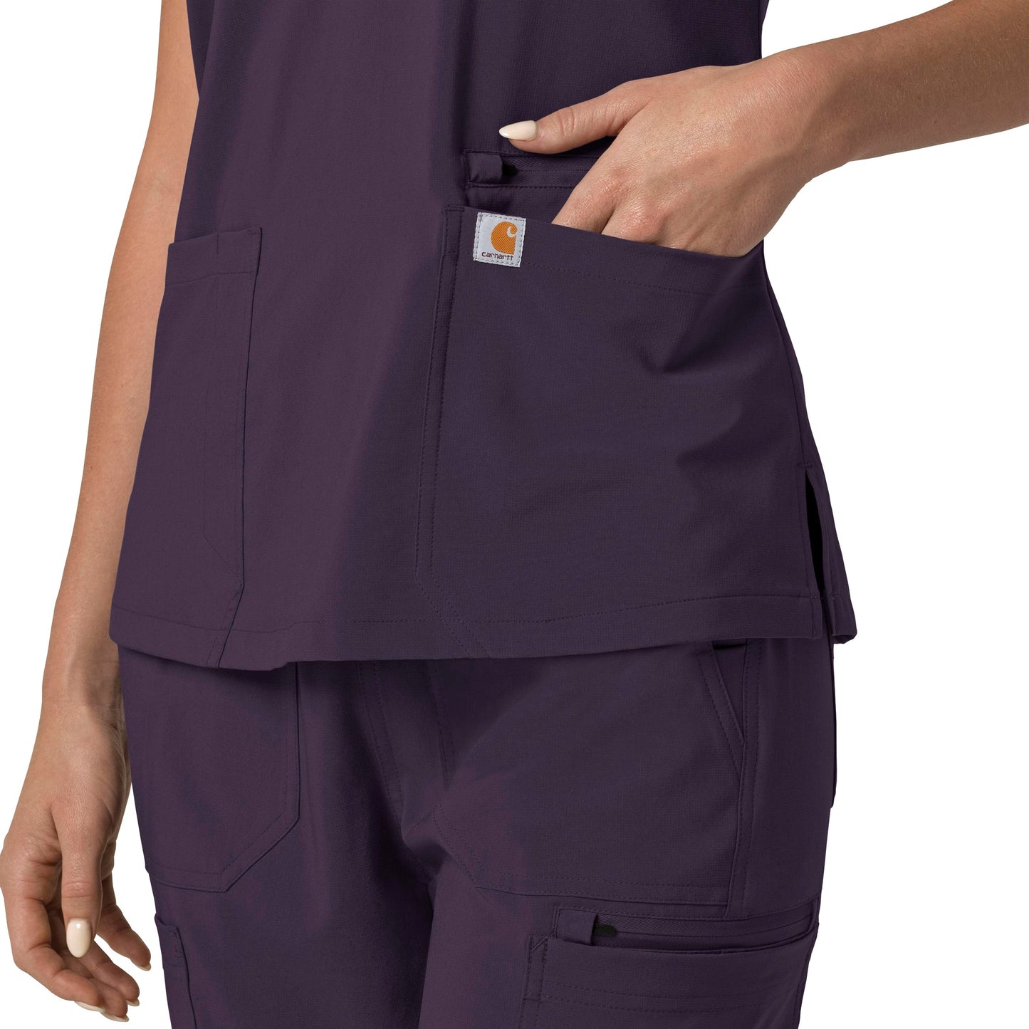 Force Cross-Flex C13210 Flex Panel V-Neck Scrub Top Black Plum Model Image Alternate | Carhartt